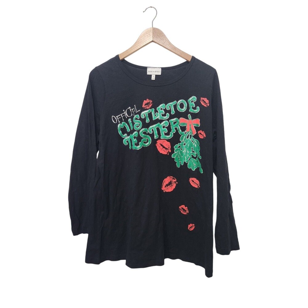 Fashion Bug Womens Holiday Mistletoe Top 0X Pullover Long Sleeve T Shirt
